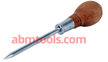 Scratch Awl: 6 1/2 in Overall Lg, Fluted Handle, Wood, 3 3/4 in Handle Lg